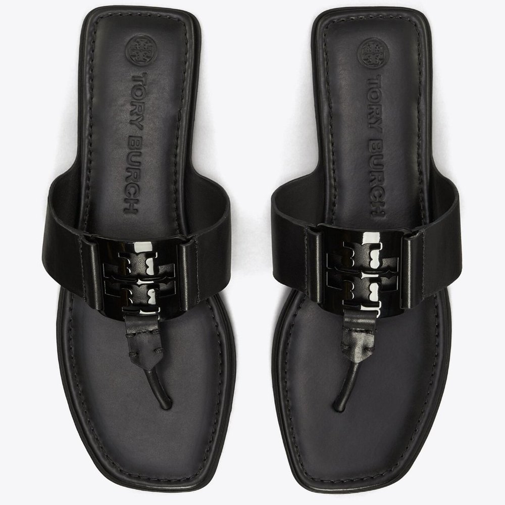 TORY BURCH * $228 * Georgia Black Logo Enamel Sandal